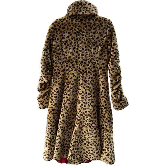 Vintage Cheetah Coat Leopard Fur Teddy Jacket Cowl Neck Fuzzy SZ L Retro Mobwife - Picture 10 of 12